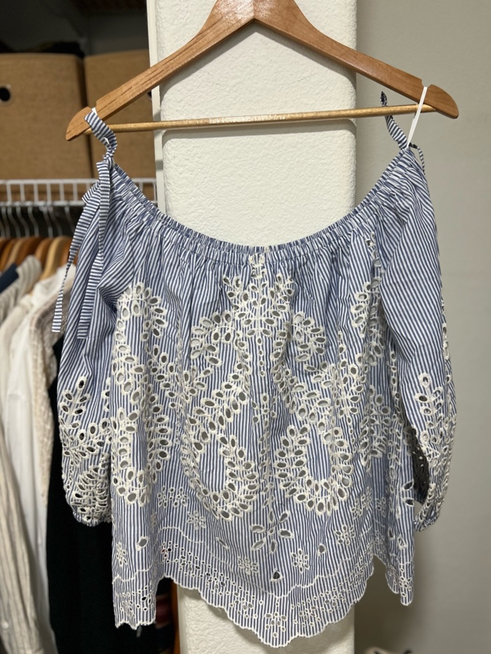 EXPRESS Off Shoulder Stripes Embroidery Top